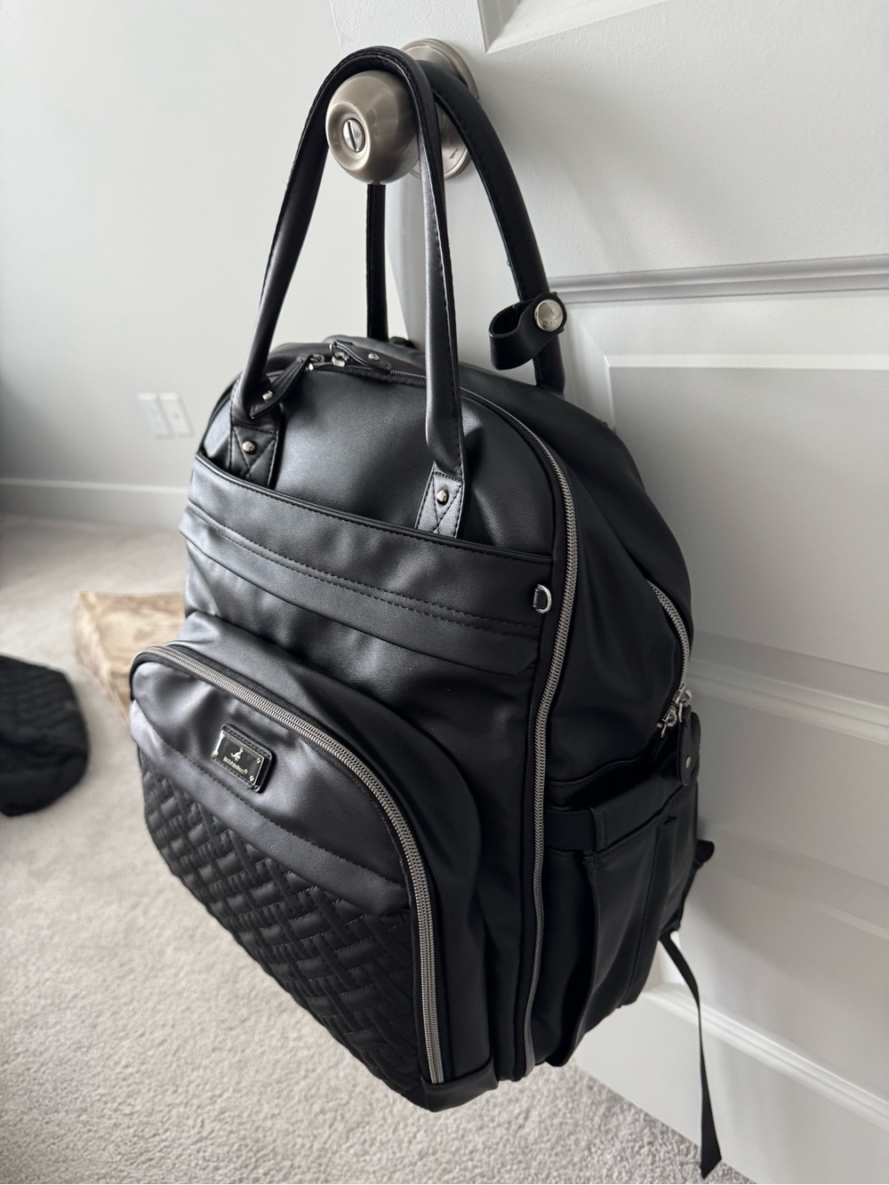 Faux leather black diaper bag